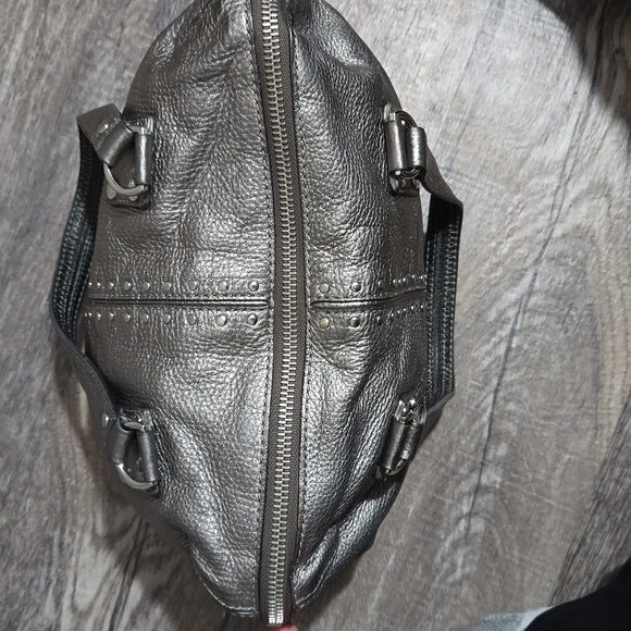 Michael Kors Altor Metallic Gray Leather Studded Top Handle Y2K Satchel - Picture 9 of 15